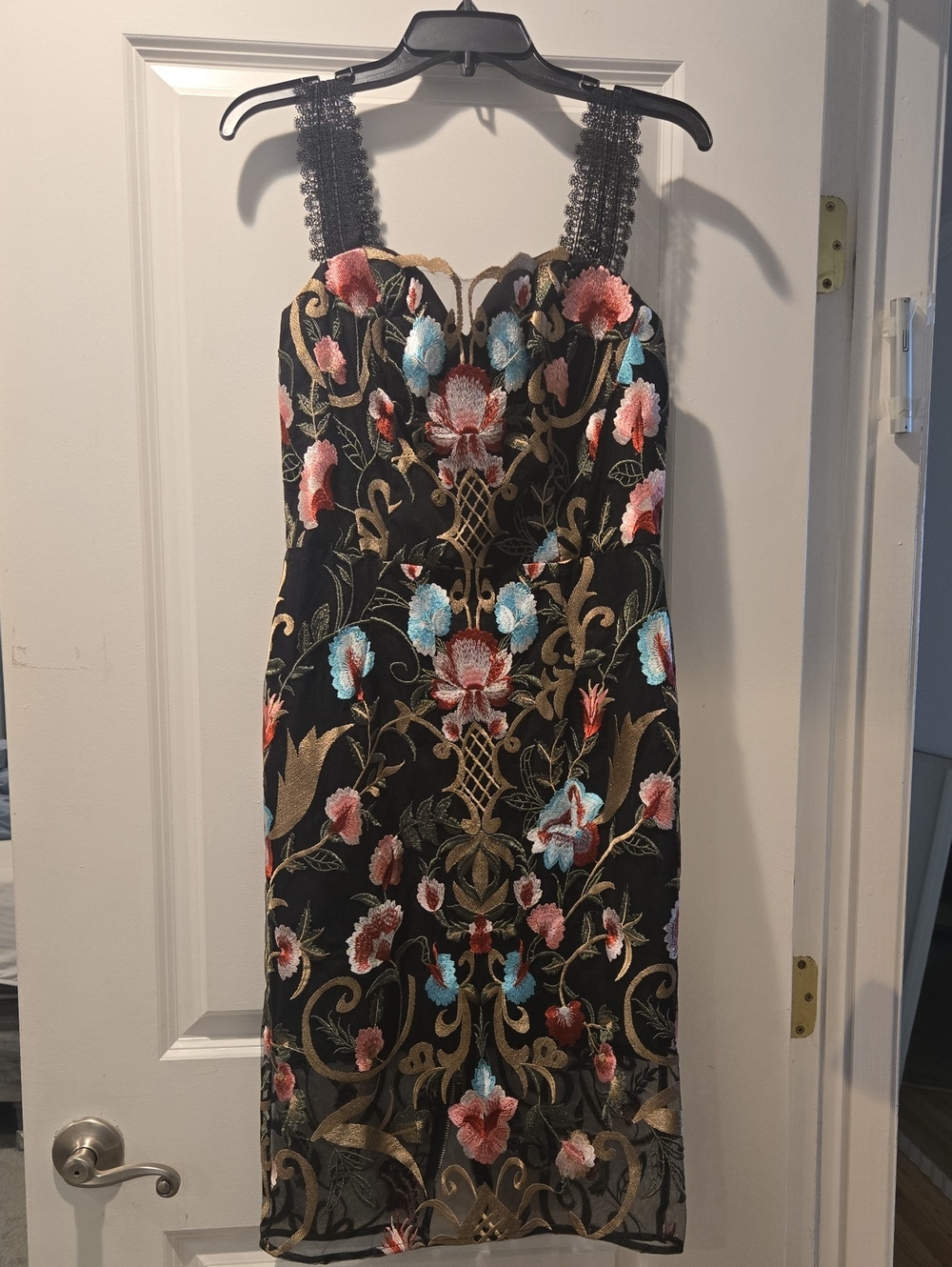 Bronx & Banco Floral Embroidered Black Sheath Dress